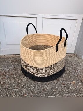 Neutral big 3-Tone Woven Storage Basket laundry - Black & Tan 21 x 14"